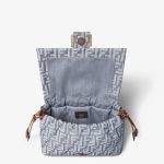FENDI Mamma Baguette Medium Blue denim-effect FF jacquard bag - Image 6